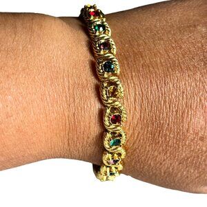 Vintage Gold-Tone Bracelet With Multicolored Gemstones